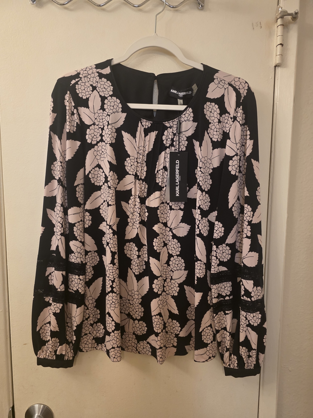 Karl Lagerfeld Black Blouse with Light Pink Floral Print